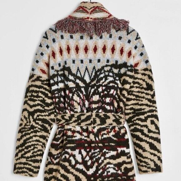 ANTHROPOLOGIE COAT SWEATER FRINGED PENNY LANE ANIMAL PRINT Sz S BOHO AESTHETIC - Picture 8 of 16